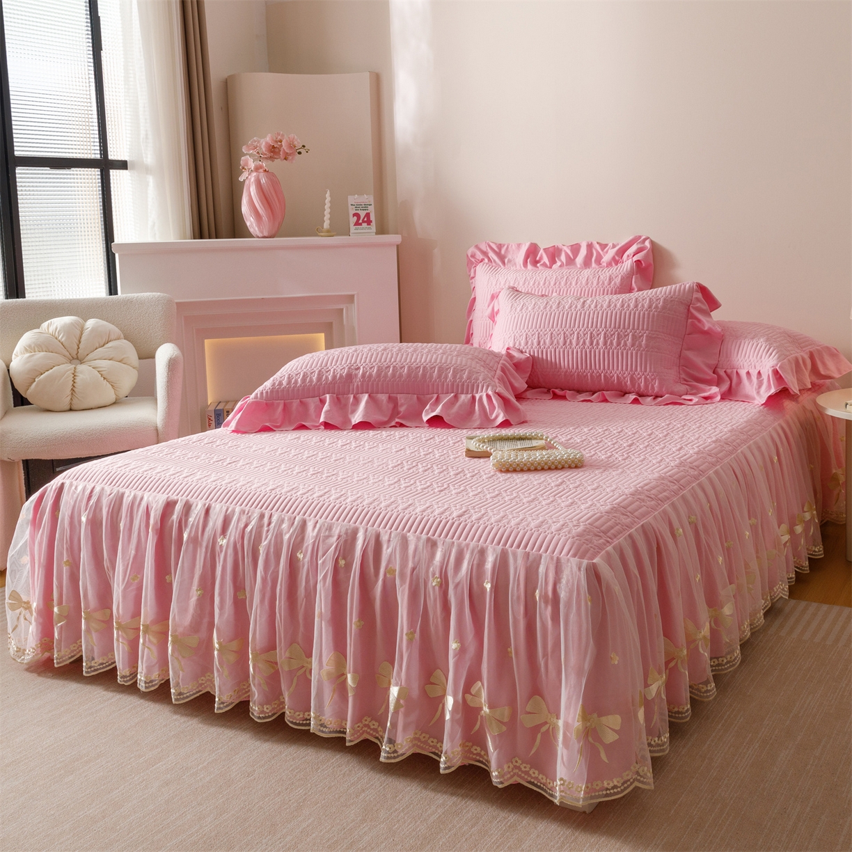 91家纺网 家纺一手货源 找家纺 （总）好儿喜家纺 2025新款A类水洗棉床裙三件套-拉贝尔系列