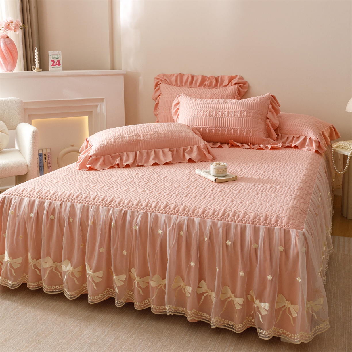 91家纺网 家纺一手货源 找家纺 （总）好儿喜家纺 2025新款A类水洗棉床裙三件套-拉贝尔系列