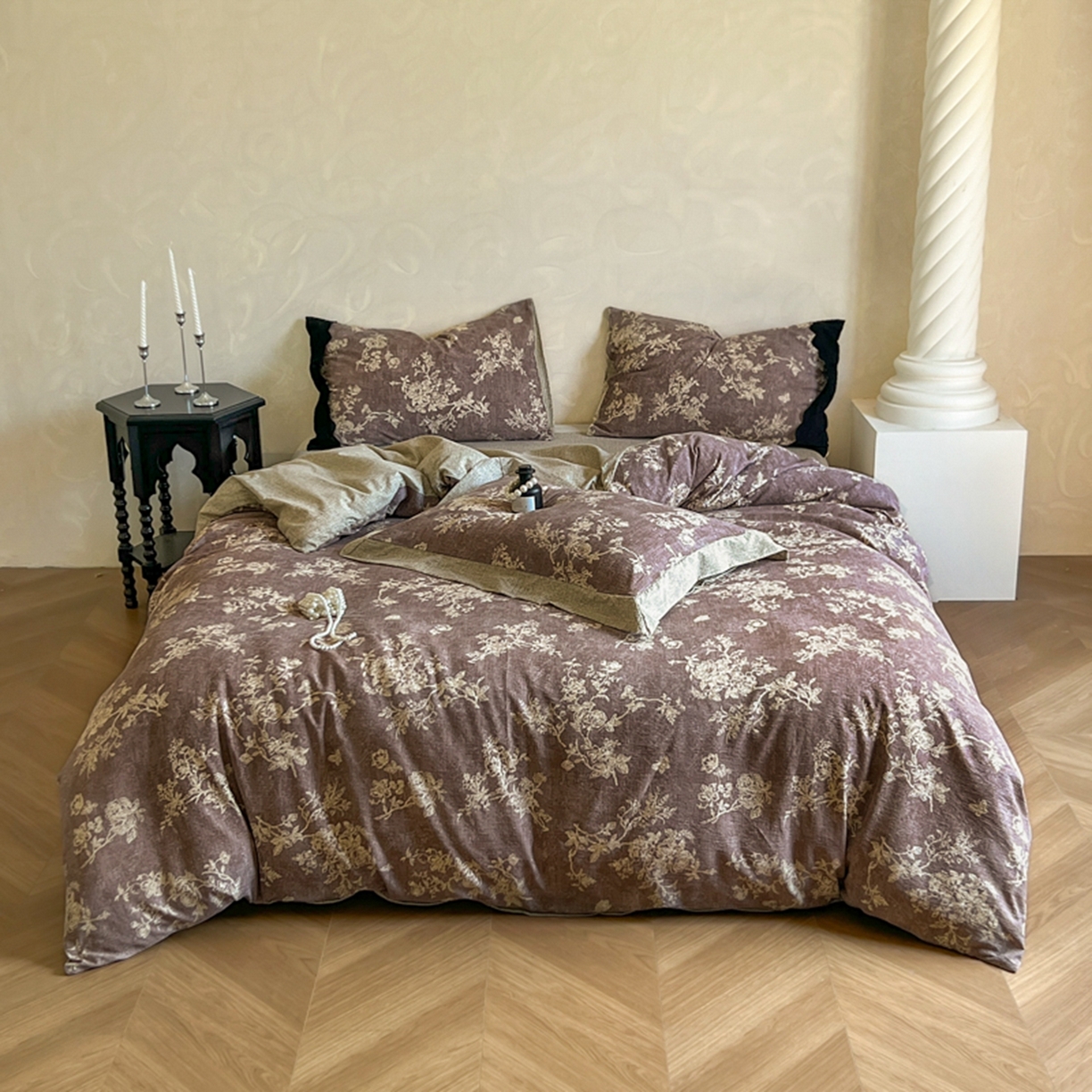 91家纺网 家纺一手货源 找家纺 小叮当家纺仓储工厂店 买家秀 爆款花型2025秋冬新款磨毛复古亚麻棉麻提花超软四件套 紫藤芳华