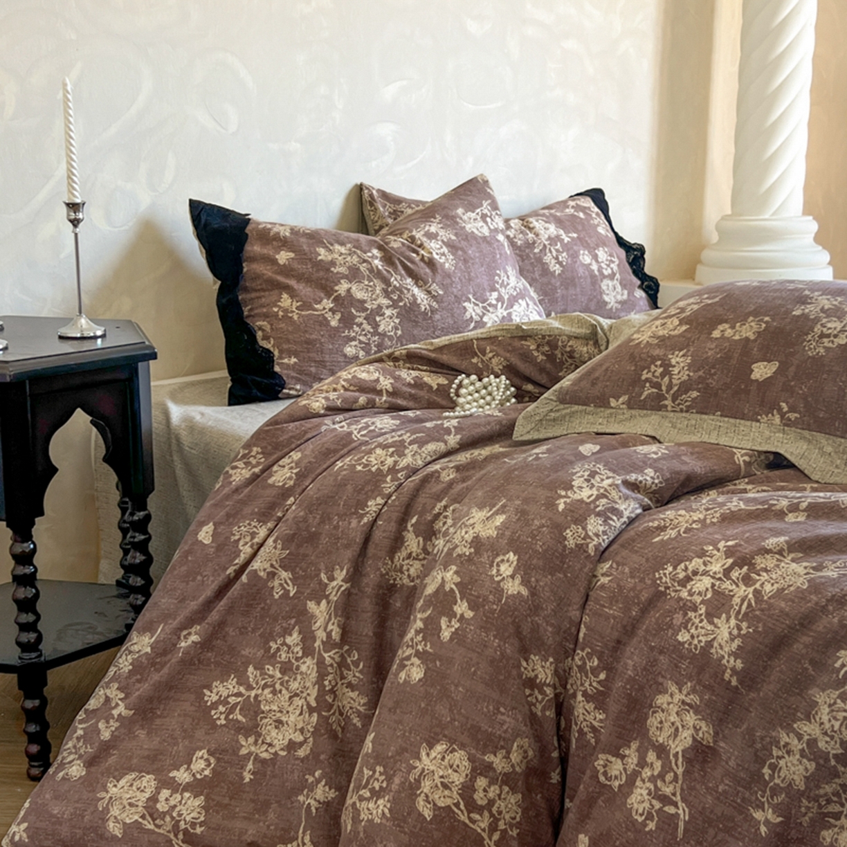 91家纺网 家纺一手货源 找家纺 小叮当家纺仓储工厂店 买家秀 爆款花型2025秋冬新款磨毛复古亚麻棉麻提花超软四件套 紫藤芳华