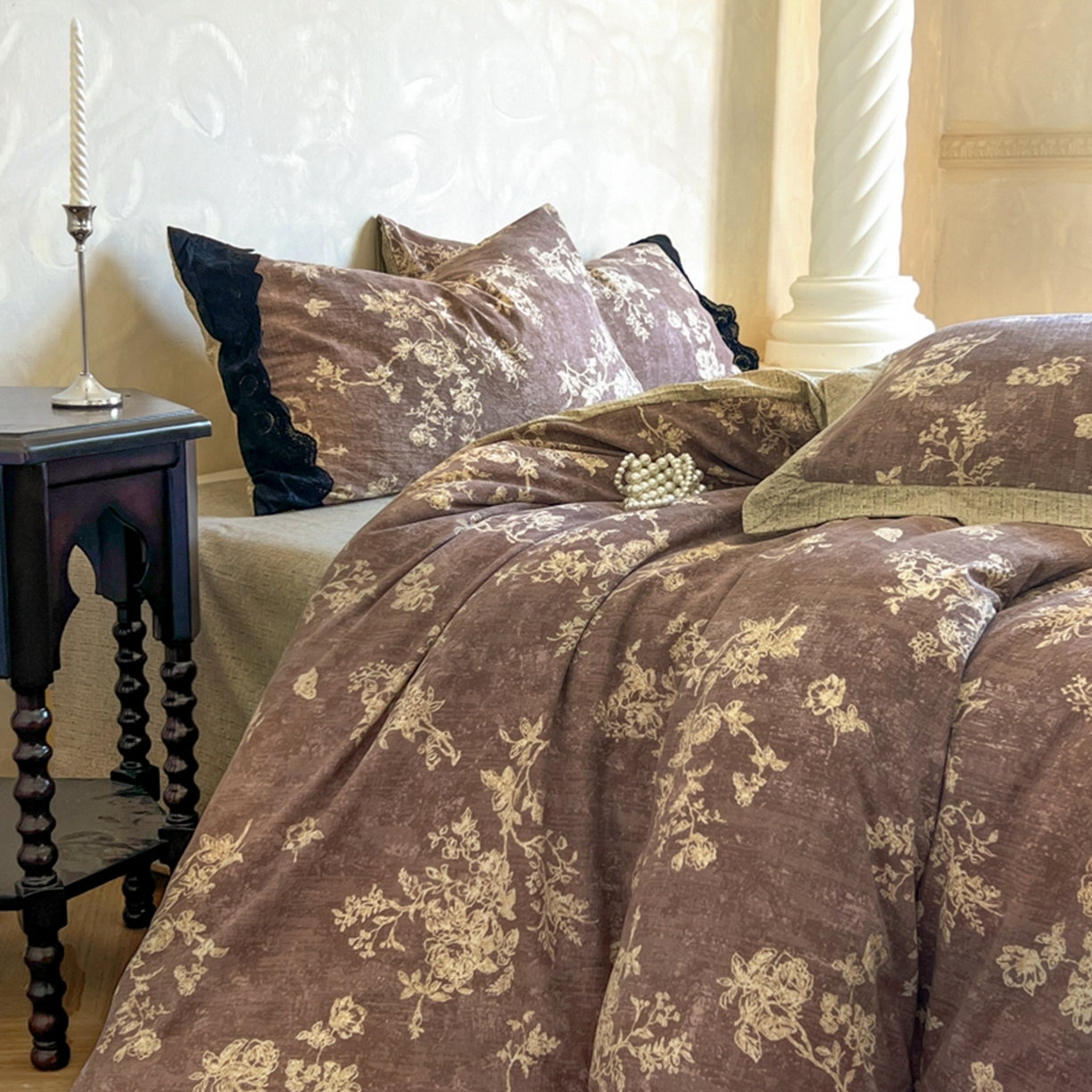 91家纺网 家纺一手货源 找家纺 小叮当家纺仓储工厂店 买家秀 爆款花型2025秋冬新款磨毛复古亚麻棉麻提花超软四件套 紫藤芳华