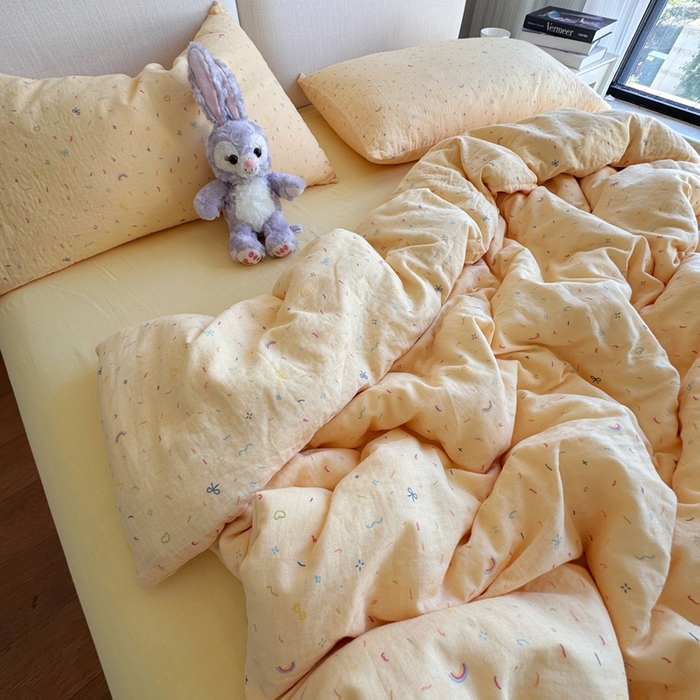 91家纺网 家纺一手货源 找家纺 （总）8+8 2025新款全棉A类母婴级抗菌有氧全棉双层纱亲肤全棉小清新印花三件套四件套