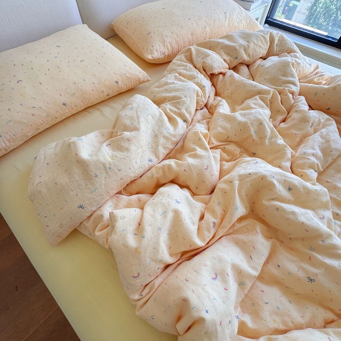 91家纺网 家纺一手货源 找家纺 （总）8+8 2025新款全棉A类母婴级抗菌有氧全棉双层纱亲肤全棉小清新印花三件套四件套