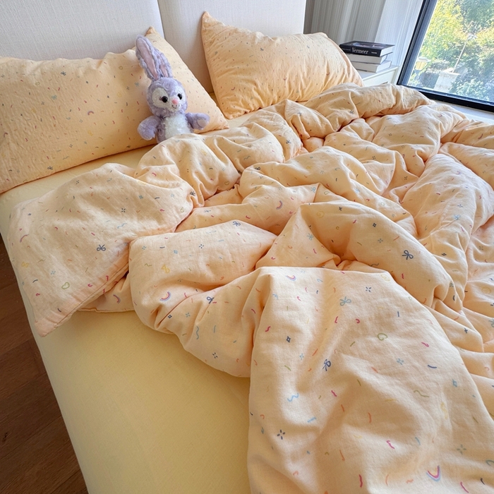 91家纺网 家纺一手货源 找家纺 （总）8+8 2025新款全棉A类母婴级抗菌有氧全棉双层纱亲肤全棉小清新印花三件套四件套