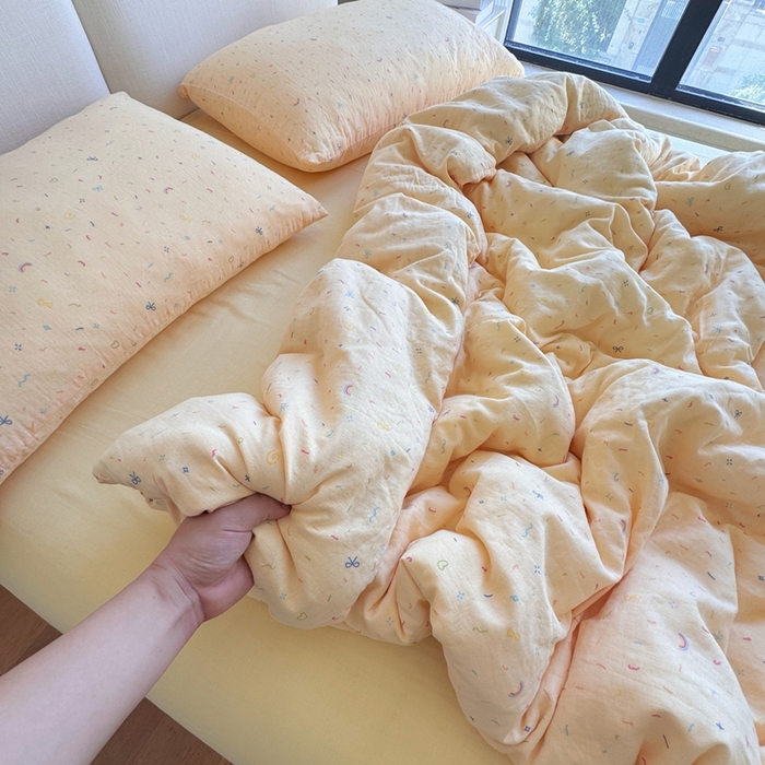 91家纺网 家纺一手货源 找家纺 （总）8+8 2025新款全棉A类母婴级抗菌有氧全棉双层纱亲肤全棉小清新印花三件套四件套