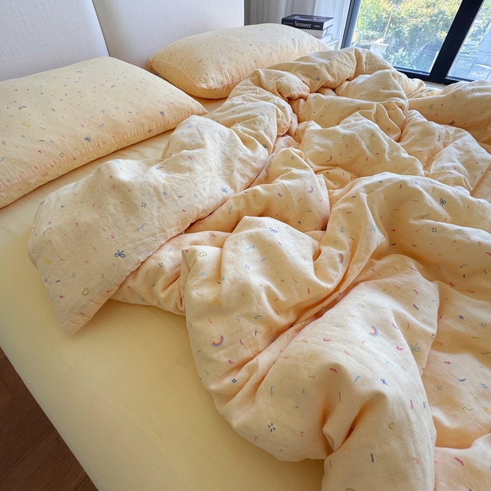 91家纺网 家纺一手货源 找家纺 （总）8+8 2025新款全棉A类母婴级抗菌有氧全棉双层纱亲肤全棉小清新印花三件套四件套