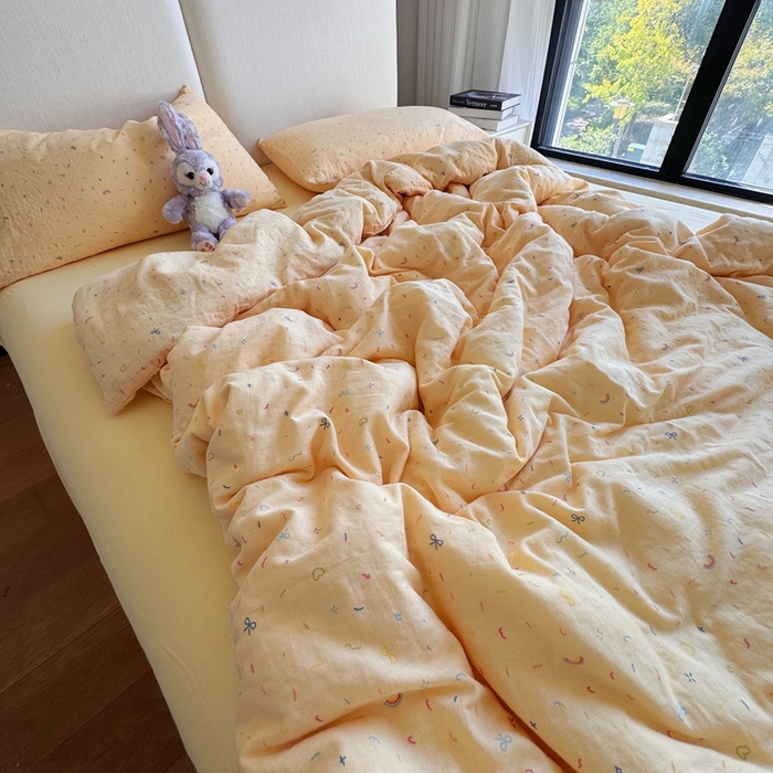 91家纺网 家纺一手货源 找家纺 （总）8+8 2025新款全棉A类母婴级抗菌有氧全棉双层纱亲肤全棉小清新印花三件套四件套