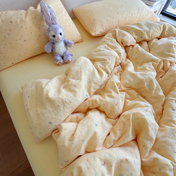 91家纺网 家纺一手货源 找家纺 （总）8+8 2025新款全棉A类母婴级抗菌有氧全棉双层纱亲肤全棉小清新印花三件套四件套