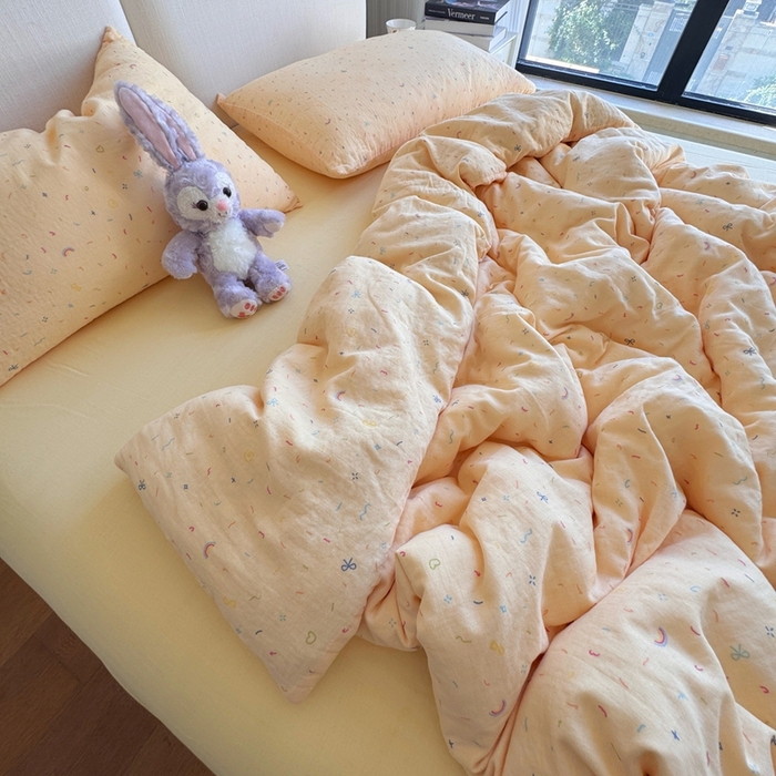 91家纺网 家纺一手货源 找家纺 （总）8+8 2025新款全棉A类母婴级抗菌有氧全棉双层纱亲肤全棉小清新印花三件套四件套