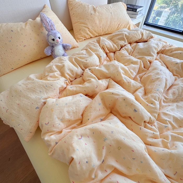 91家纺网 家纺一手货源 找家纺 （总）8+8 2025新款全棉A类母婴级抗菌有氧全棉双层纱亲肤全棉小清新印花三件套四件套