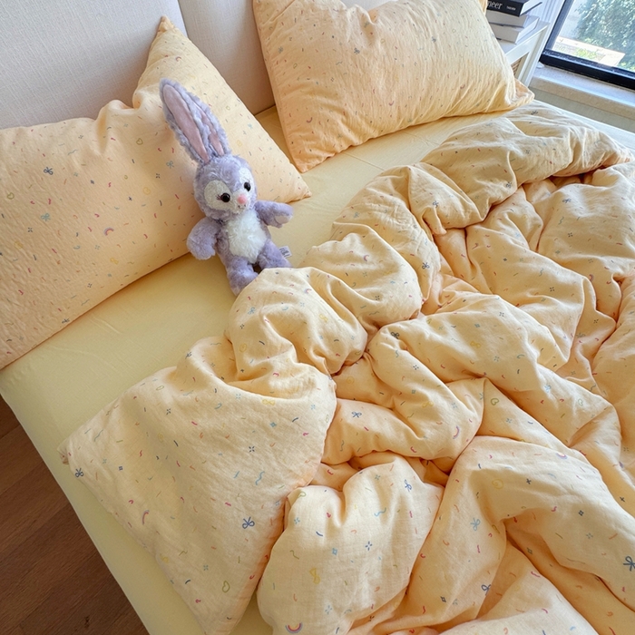 91家纺网 家纺一手货源 找家纺 （总）8+8 2025新款全棉A类母婴级抗菌有氧全棉双层纱亲肤全棉小清新印花三件套四件套