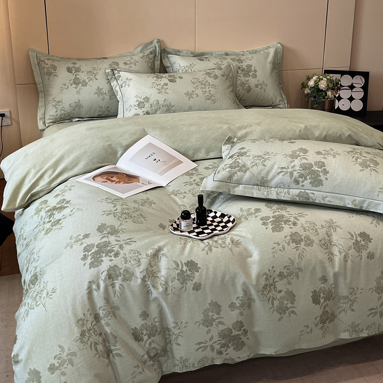 91家纺网 家纺一手货源 找家纺 简如 2025新款100%全棉纯棉磨毛四件套（有买家秀） 花庭悦舞-绿