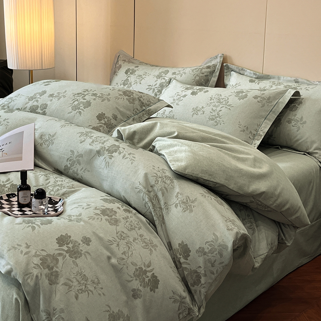 91家纺网 家纺一手货源 找家纺 简如 2025新款100%全棉纯棉磨毛四件套（有买家秀） 花庭悦舞-绿