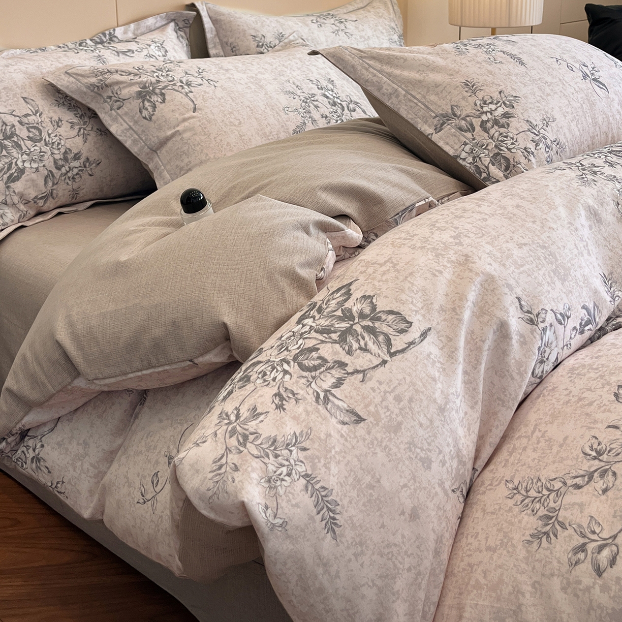 简如 2025新款100%全棉纯棉磨毛四件套（有买家秀） 花悦颜-灰