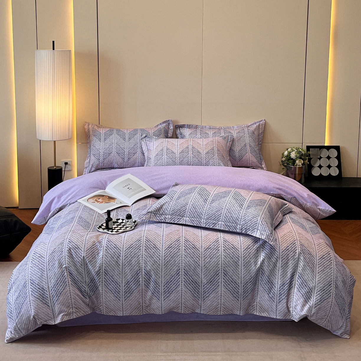 91家纺网 家纺一手货源 找家纺 简如 2025新款100%全棉纯棉磨毛四件套（有买家秀） 曼迪尼-紫