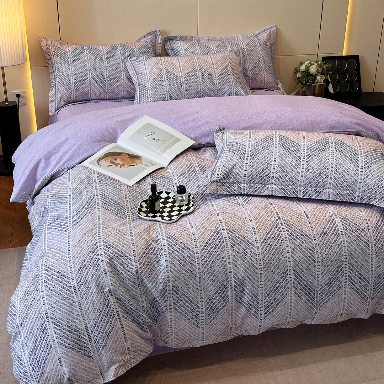 91家纺网 家纺一手货源 找家纺 简如 2025新款100%全棉纯棉磨毛四件套（有买家秀） 曼迪尼-紫