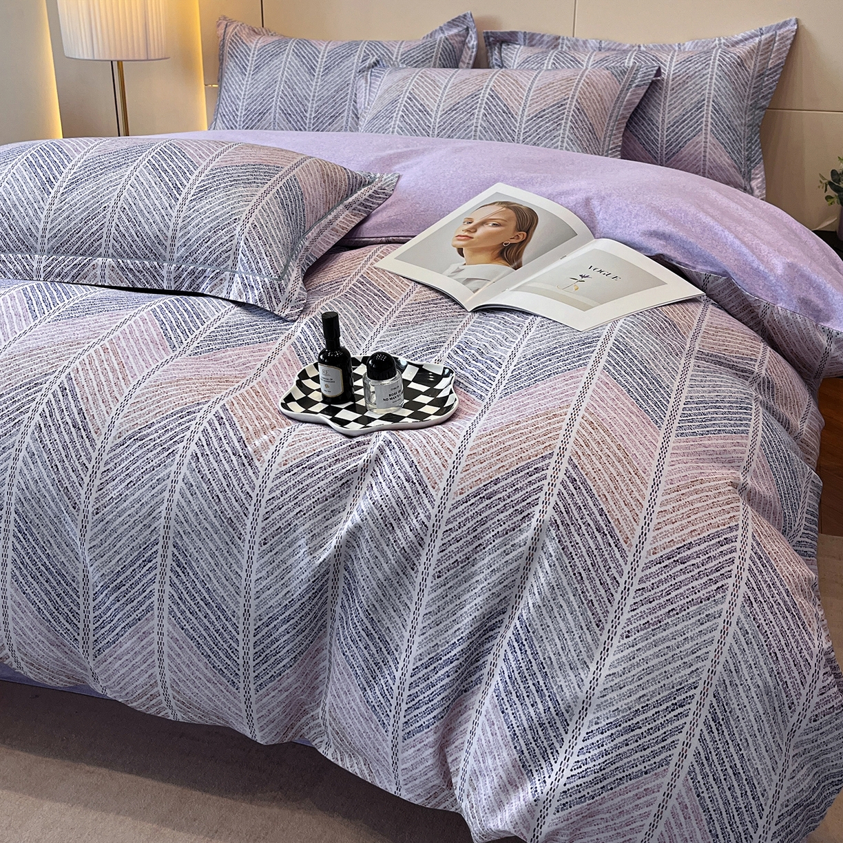 91家纺网 家纺一手货源 找家纺 简如 2025新款100%全棉纯棉磨毛四件套（有买家秀） 曼迪尼-紫