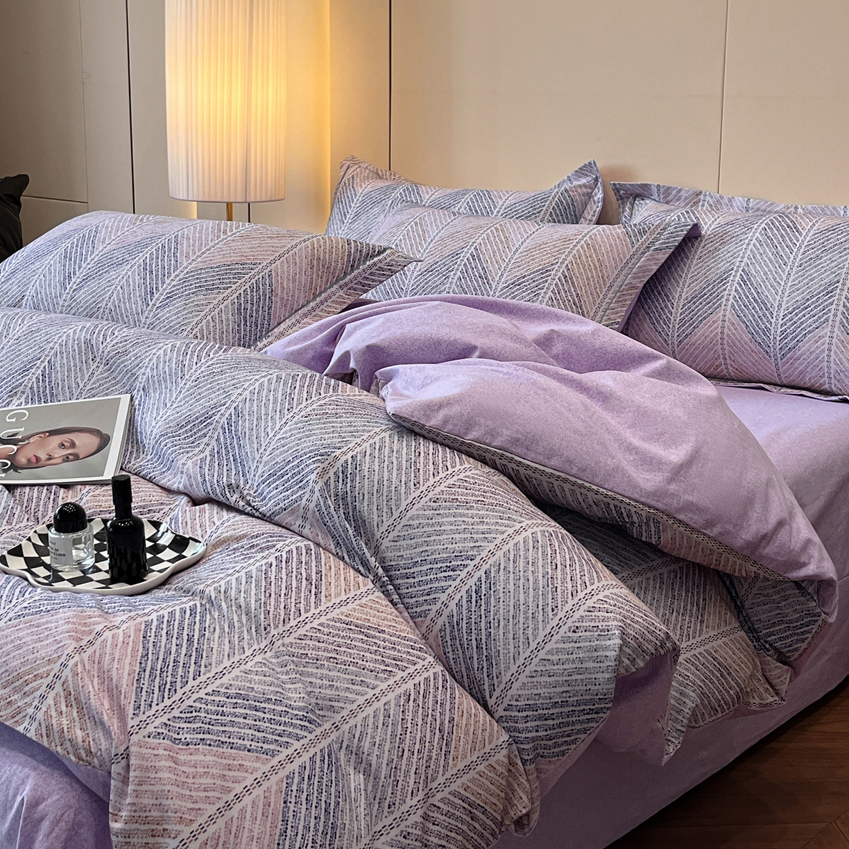 91家纺网 家纺一手货源 找家纺 简如 2025新款100%全棉纯棉磨毛四件套（有买家秀） 曼迪尼-紫