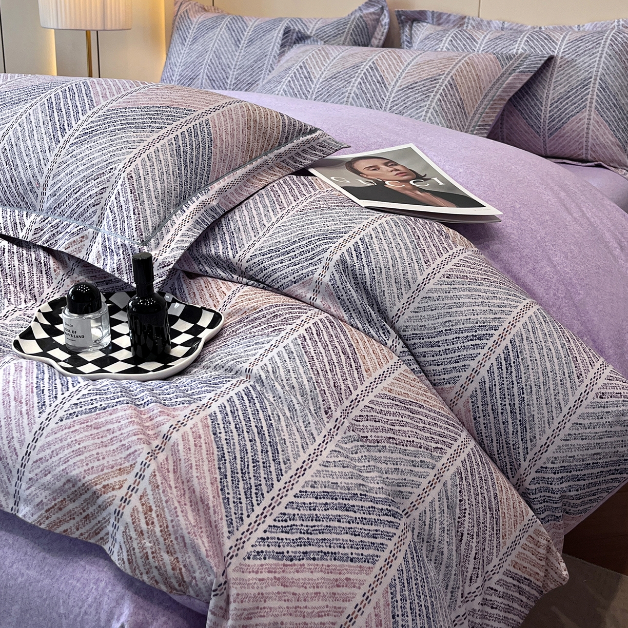 91家纺网 家纺一手货源 找家纺 简如 2025新款100%全棉纯棉磨毛四件套（有买家秀） 曼迪尼-紫