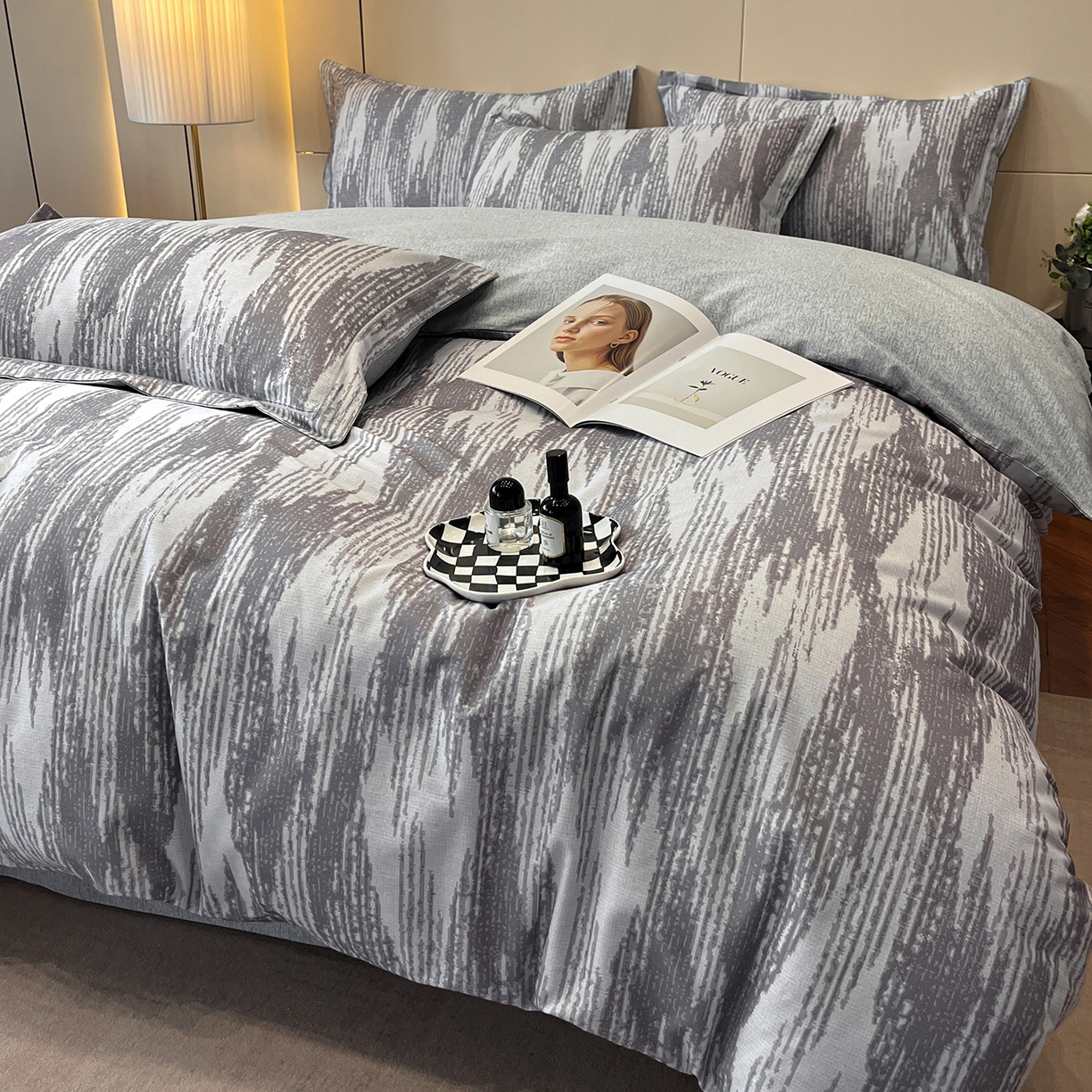 91家纺网 家纺一手货源 找家纺 简如 2025新款100%全棉纯棉磨毛四件套（有买家秀） 星际-灰