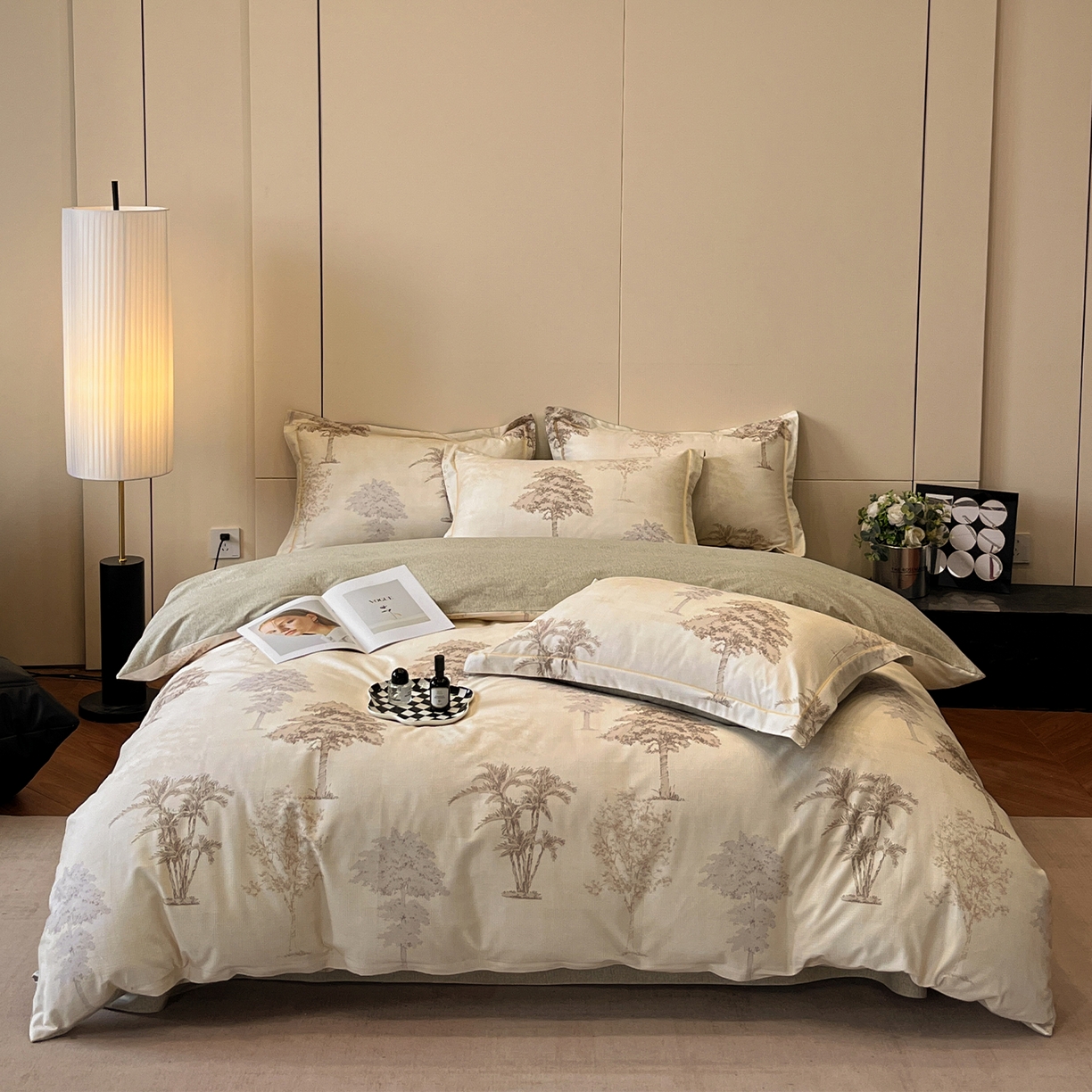 91家纺网 家纺一手货源 找家纺 简如 2025新款100%全棉纯棉磨毛四件套（有买家秀） 椰树-棕