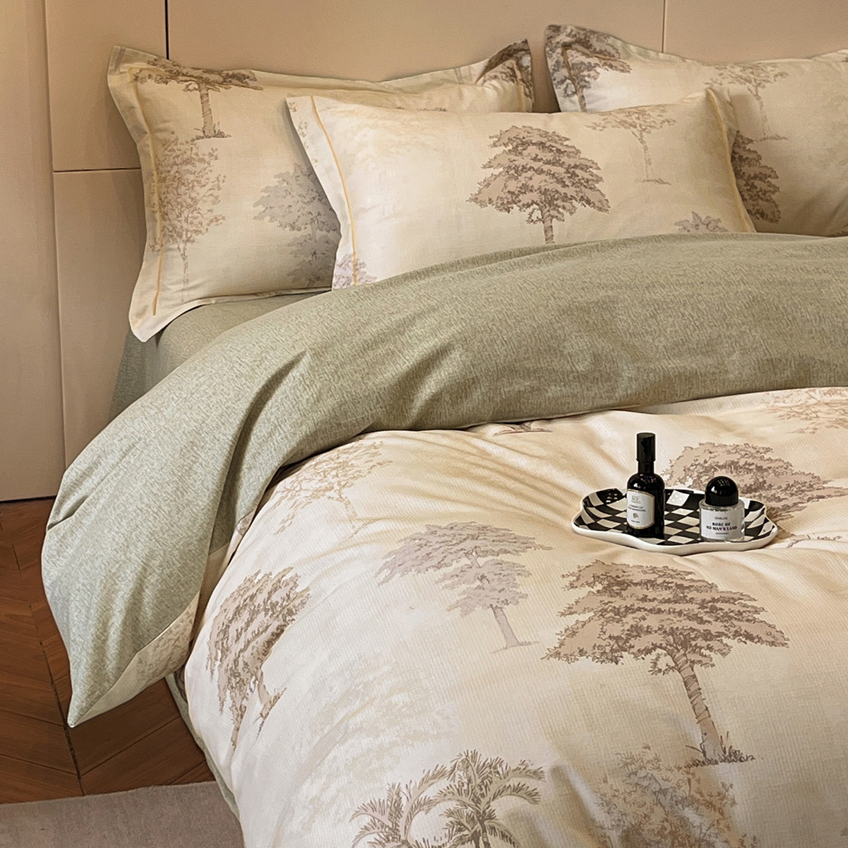 91家纺网 家纺一手货源 找家纺 简如 2025新款100%全棉纯棉磨毛四件套（有买家秀） 椰树-棕