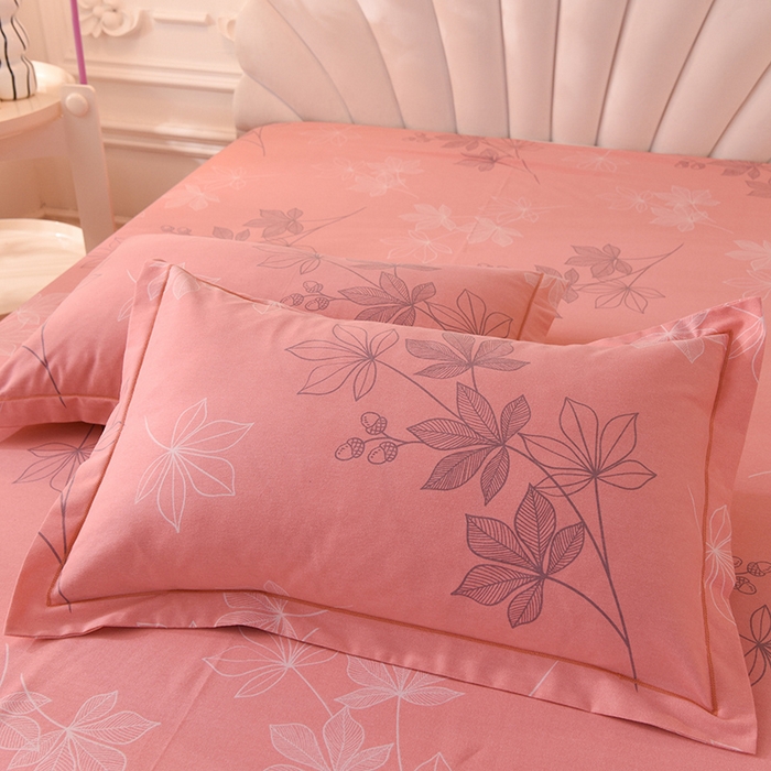 91家纺网 家纺一手货源 找家纺 简如   2025新款全棉磨毛印花四件套（有买家秀提供） 叶影-粉