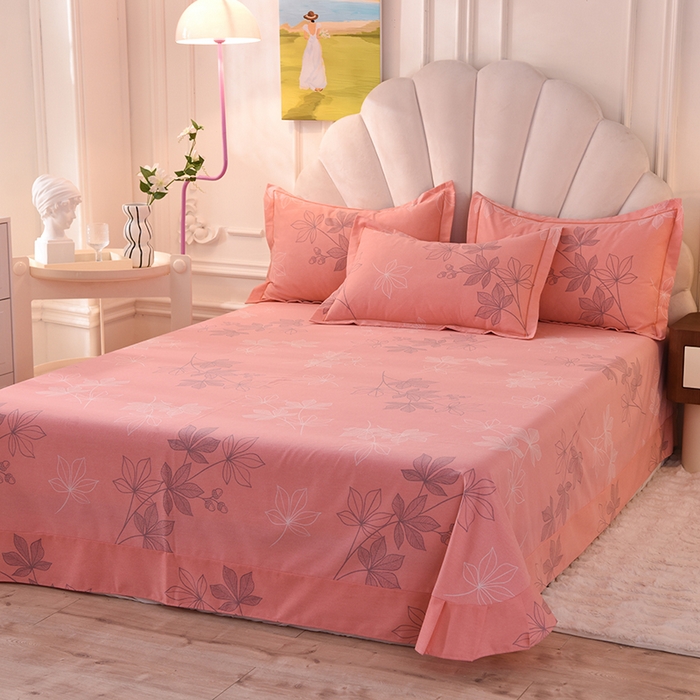 91家纺网 家纺一手货源 找家纺 简如   2025新款全棉磨毛印花四件套（有买家秀提供） 叶影-粉