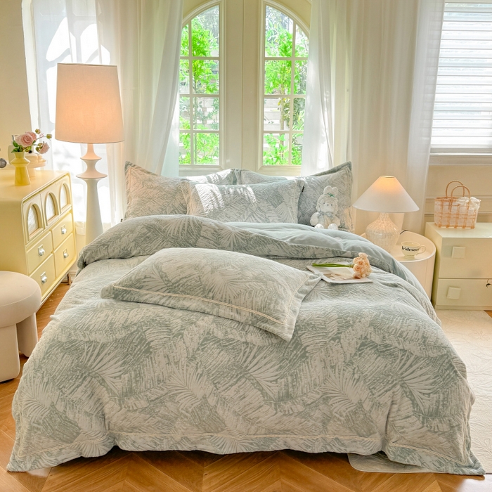 91家纺网 家纺一手货源 找家纺 简如 2025新款A类加厚冰岛立体雕花牛奶绒浮雕绒四件套（有买家秀） 绿森林