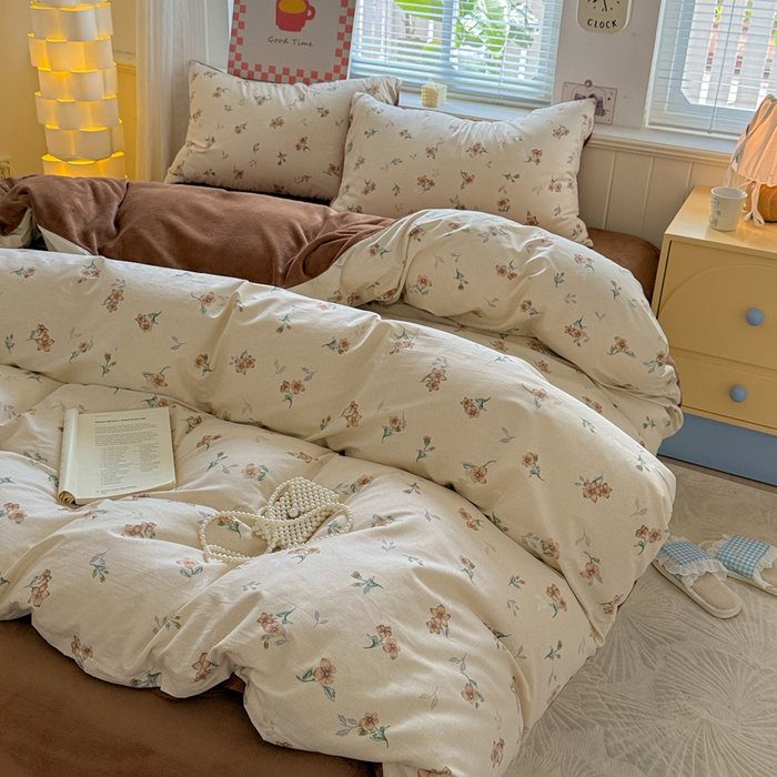 91家纺网 家纺一手货源 找家纺 捌月 2025新款棉加绒A版13372全棉B版高克重牛奶绒四件套直播新品 秋韵