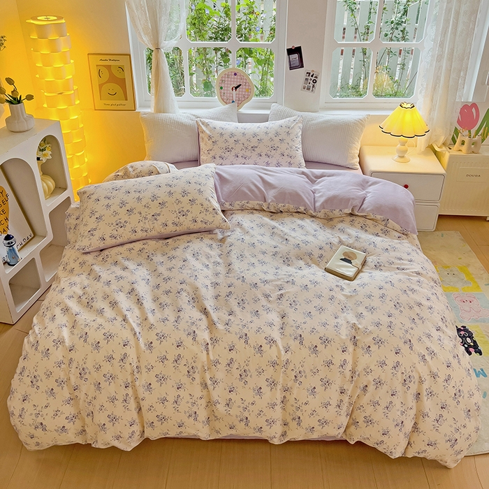 91家纺网 家纺一手货源 找家纺 捌月 2025新款棉加绒A版13372全棉B版高克重牛奶绒四件套直播新品 苏黎世