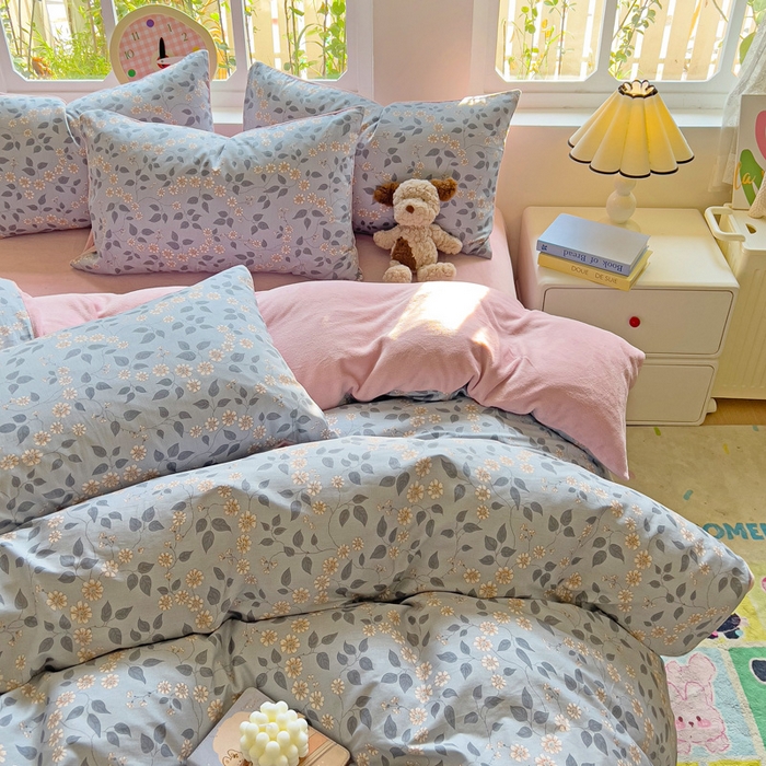 91家纺网 家纺一手货源 找家纺 捌月 2025新款棉加绒A版13372全棉B版高克重牛奶绒四件套直播新品 娴雅