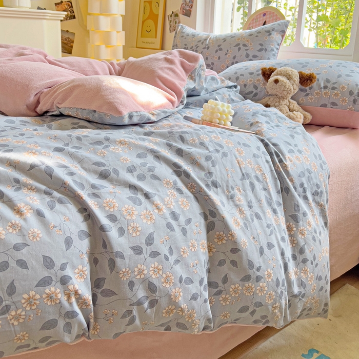 91家纺网 家纺一手货源 找家纺 捌月 2025新款棉加绒A版13372全棉B版高克重牛奶绒四件套直播新品 娴雅