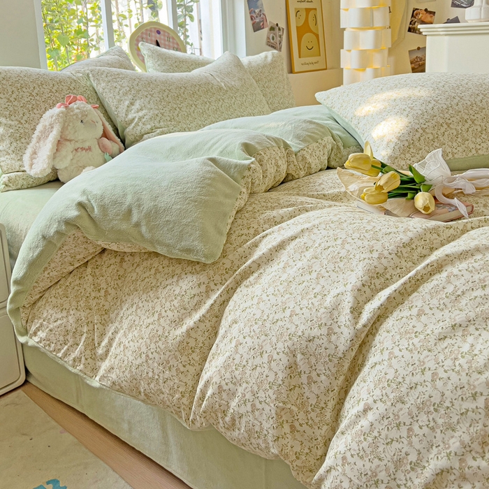 91家纺网 家纺一手货源 找家纺 捌月 2025新款棉加绒A版13372全棉B版高克重牛奶绒四件套直播新品 浅汐