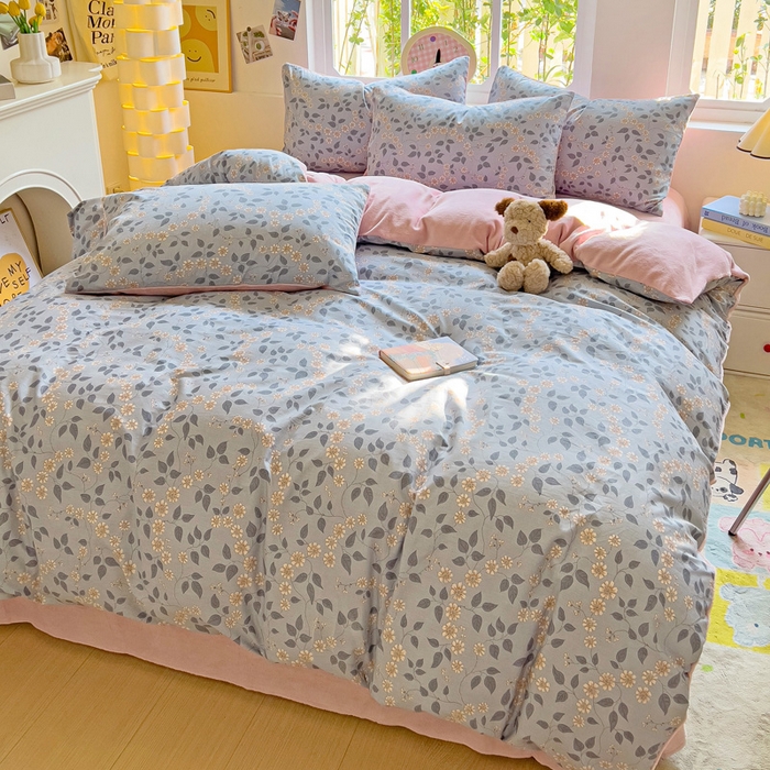 91家纺网 家纺一手货源 找家纺 捌月 2025新款棉加绒A版13372全棉B版高克重牛奶绒四件套直播新品 娴雅