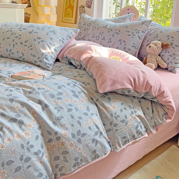 91家纺网 家纺一手货源 找家纺 捌月 2025新款棉加绒A版13372全棉B版高克重牛奶绒四件套直播新品 娴雅