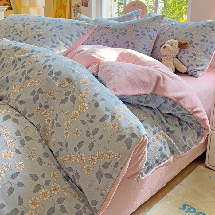 91家纺网 家纺一手货源 找家纺 捌月 2025新款棉加绒A版13372全棉B版高克重牛奶绒四件套直播新品 娴雅