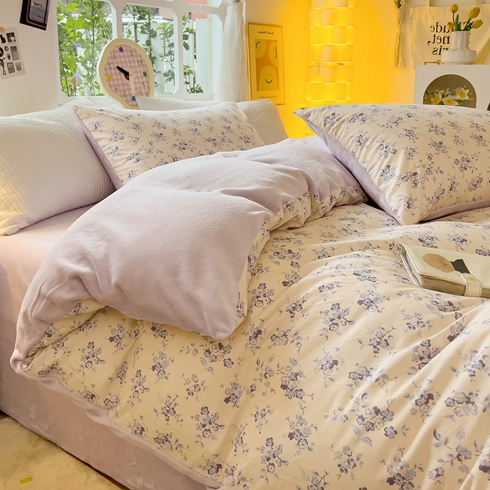 91家纺网 家纺一手货源 找家纺 捌月 2025新款棉加绒A版13372全棉B版高克重牛奶绒四件套直播新品 苏黎世