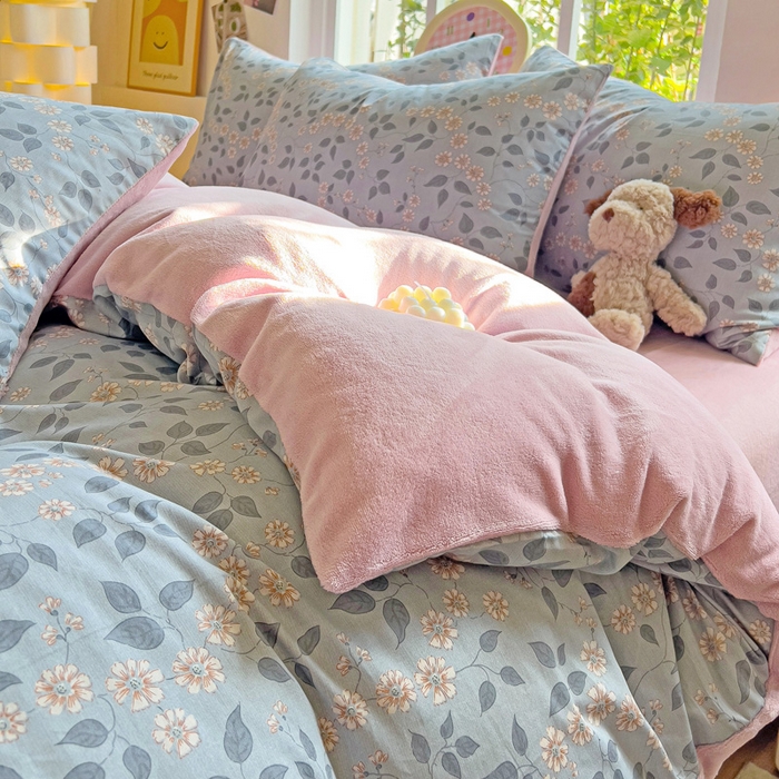 91家纺网 家纺一手货源 找家纺 捌月 2025新款棉加绒A版13372全棉B版高克重牛奶绒四件套直播新品 娴雅