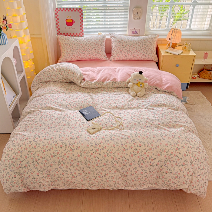 91家纺网 家纺一手货源 找家纺 捌月 2025新款棉加绒A版13372全棉B版高克重牛奶绒四件套直播新品 粉诺