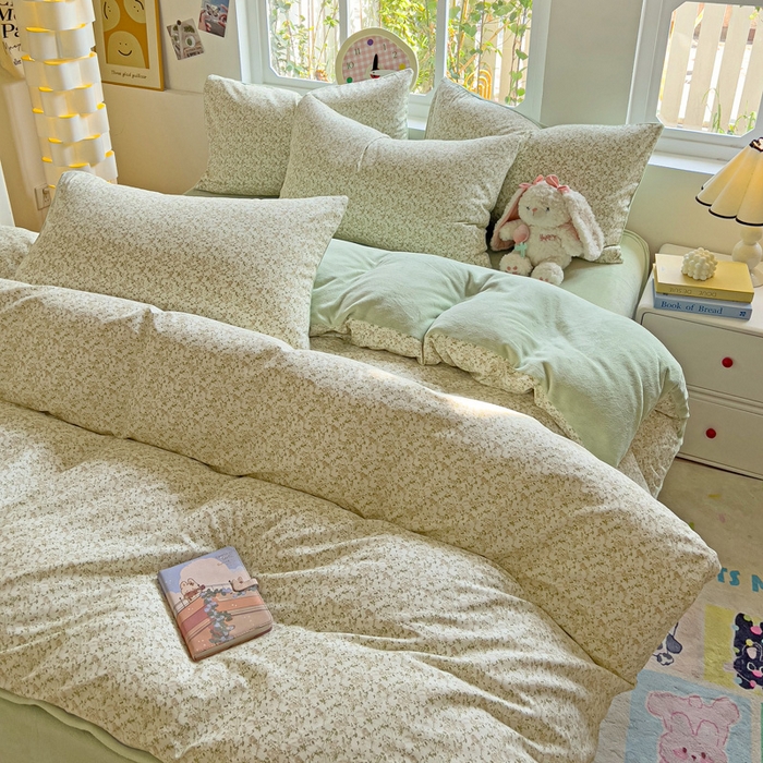 91家纺网 家纺一手货源 找家纺 捌月 2025新款棉加绒A版13372全棉B版高克重牛奶绒四件套直播新品 浅汐