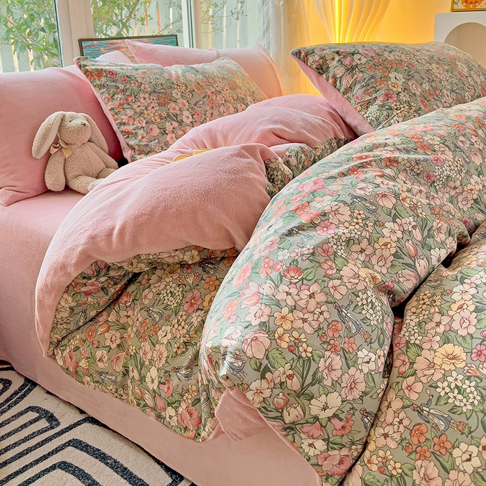 91家纺网 家纺一手货源 找家纺 （总）捌月 2025新款棉加绒A版13372全棉B版高克重牛奶绒四件套直播新品