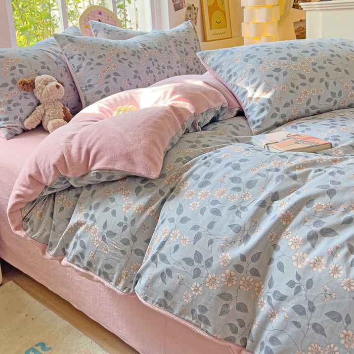 91家纺网 家纺一手货源 找家纺 捌月 2025新款棉加绒A版13372全棉B版高克重牛奶绒四件套直播新品 娴雅