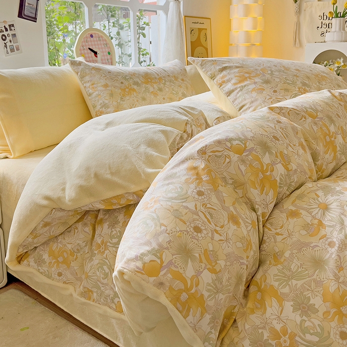 91家纺网 家纺一手货源 找家纺 （总）捌月 2025新款棉加绒A版13372全棉B版高克重牛奶绒四件套直播新品