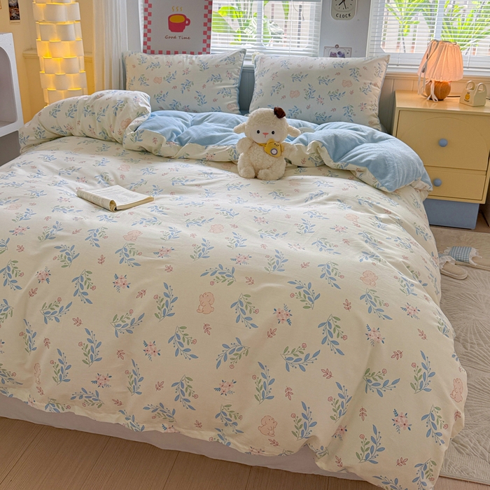 91家纺网 家纺一手货源 找家纺 捌月 2025新款棉加绒A版13372全棉B版高克重牛奶绒四件套直播新品 寻觅