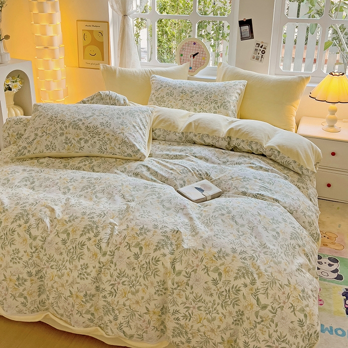 91家纺网 家纺一手货源 找家纺 捌月 2025新款棉加绒A版13372全棉B版高克重牛奶绒四件套直播新品 墨雨云间