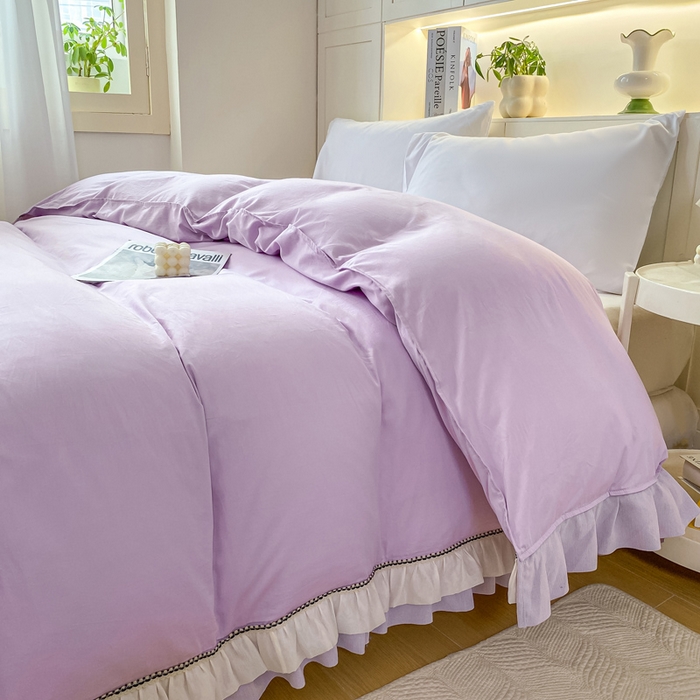 91家纺网 家纺一手货源 找家纺 （总）峻杨 2025新款纯棉被罩亲肤裸睡简约风韩系公主风床上用品亲肤透气可搭配同款颜色床盖枕套-漫纱同款