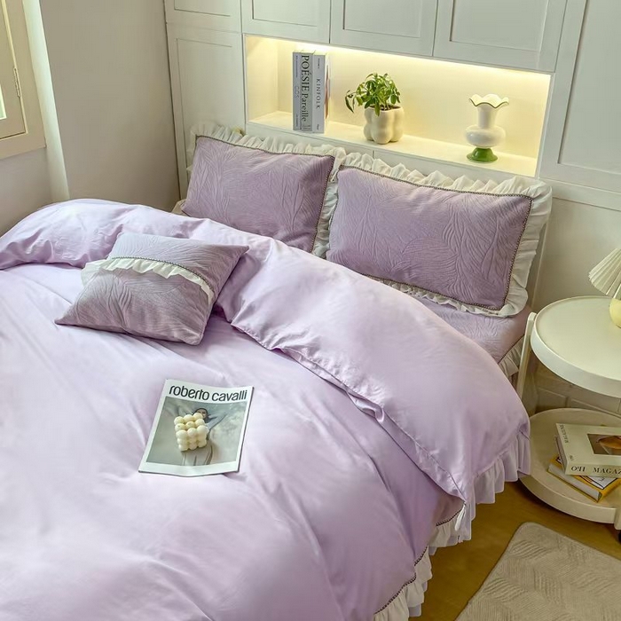 91家纺网 家纺一手货源 找家纺 （总）峻杨 2025新款纯棉被罩亲肤裸睡简约风韩系公主风床上用品亲肤透气可搭配同款颜色床盖枕套-漫纱同款