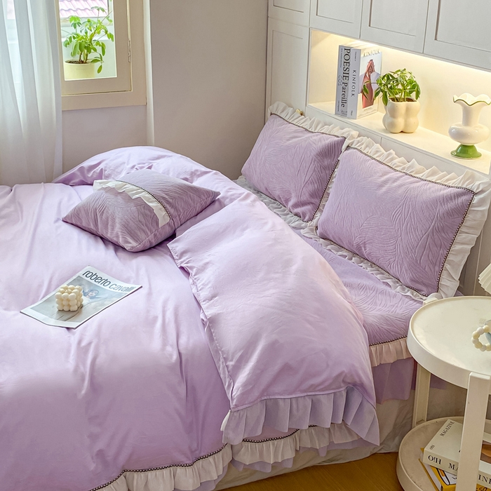 91家纺网 家纺一手货源 找家纺 （总）峻杨 2025新款纯棉被罩亲肤裸睡简约风韩系公主风床上用品亲肤透气可搭配同款颜色床盖枕套-漫纱同款