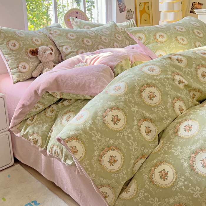 捌月 2025新款棉加绒A版13372全棉B版高克重牛奶绒四件套直播新品 赫本